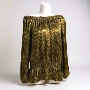 Michael Kors Metallic Gold Off-Shoulder Blouse 1X